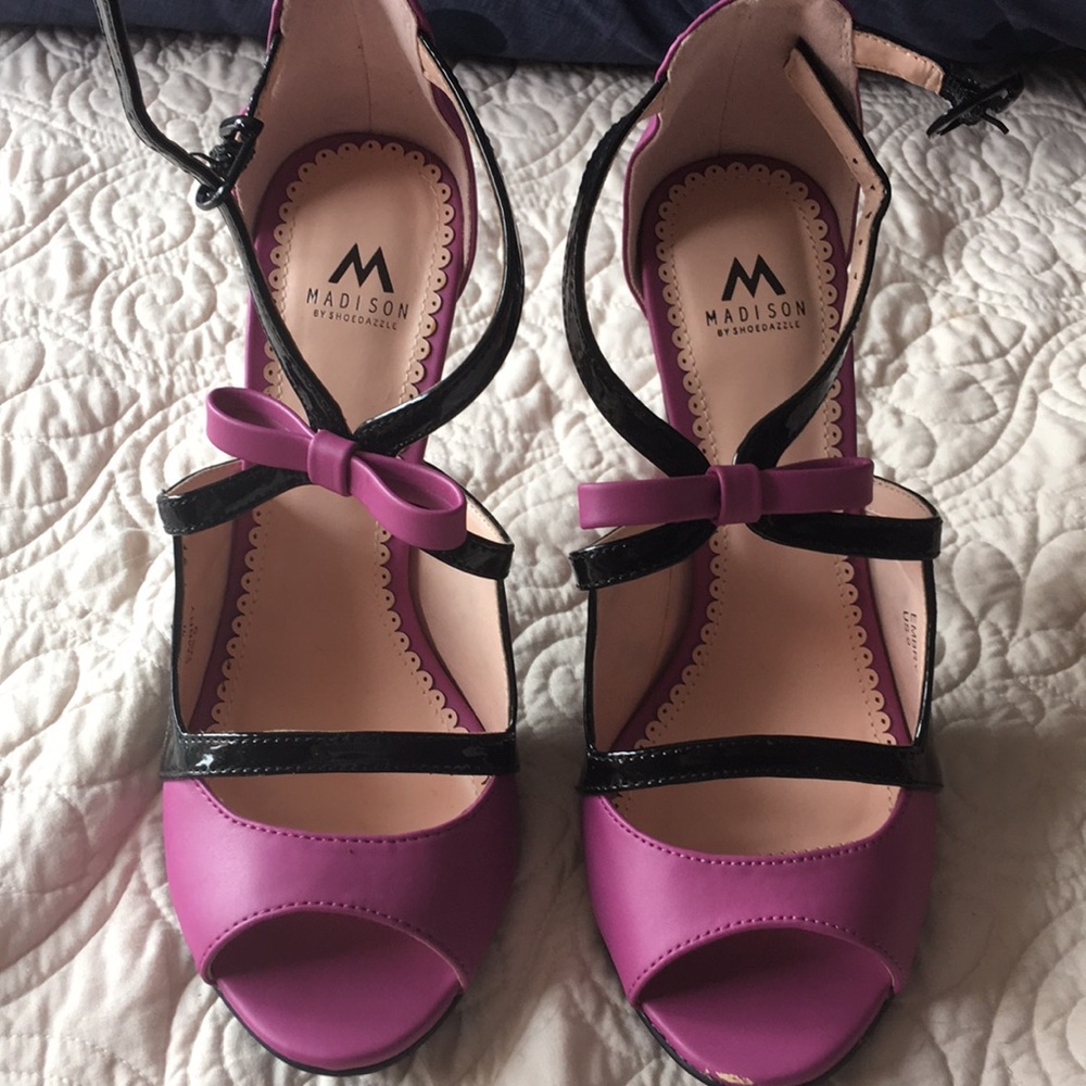 Pink and black heels